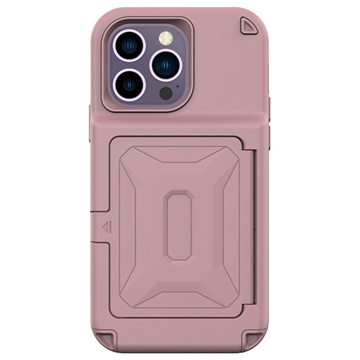 iPhone 14 Pro Max Hybrid Case met Verborgen Spiegel & Kaartsleuf - Roze