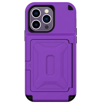 iPhone 14 Pro Max Hybrid Case met Verborgen Spiegel & Kaartsleuf - Paars