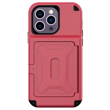 iPhone 14 Pro Max Hybrid Case met Verborgen Spiegel & Kaartsleuf - Rood