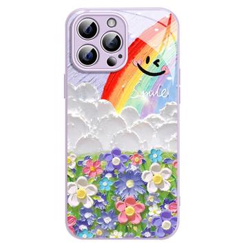 iPhone 14 Pro Glimlach & Regenboog Hybride Hoesje - Paars