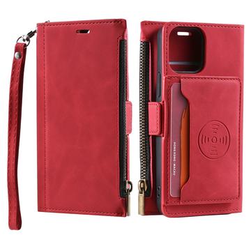 iPhone 14 Saii Zipper Wallet Case met Band - Rood