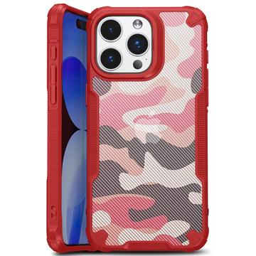 iPhone 15 Anti-Shock Hybride Hoesje - Camouflage - Rood
