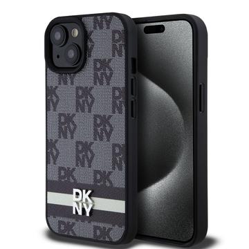 iPhone 15 DKNY Checkered Pattern and Stripe hoesje - Zwart