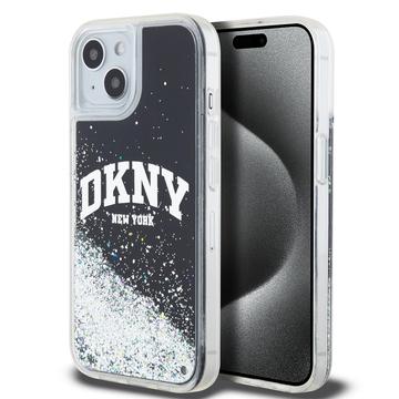 iPhone 15 DKNY Liquid Glitter Arch Logo Case - Zwart