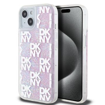 DKNY Liquid Glitter Checkered Pattern Back Case - Geschikt voor Apple iPhone 15 (6.1") - Roze