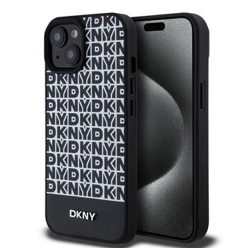 iPhone 15 DKNY Repeat Pattern Bottom Stripe hoesje - MagSafe compatibel - Zwart