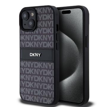 iPhone 15 DKNY Repeat Pattern Tonal Stripe hoesje - Zwart