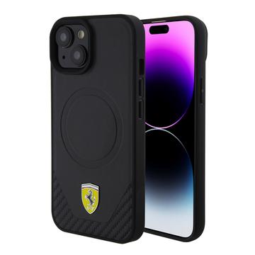 Ferrari PU Leather Carbon Bottom Back Case (MagSafe Compatible) - Apple iPhone 15 (6.1") - Zwart
