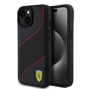 Ferrari PU Leather Perforated Slanted Line Back Case voor Apple iPhone 15 (6.1") - Zwart