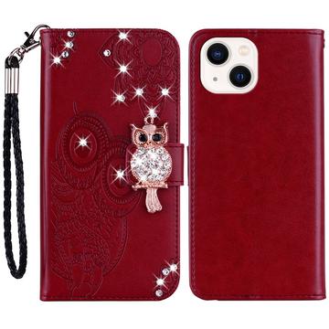 iPhone 15 Uil Strass Portemonnee Hoesje - Rood