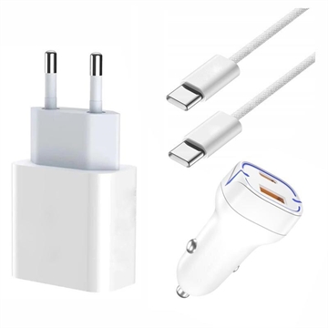 iPhone 15-15 Plus-15 Pro-15 Pro Max 20W Oplader-Autolader w.Cable 2m Wit