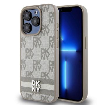 iPhone 15 Pro DKNY Geruit Patroon en Streep Hoesje - Beige
