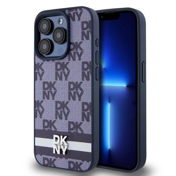 iPhone 15 Pro DKNY Geruit Patroon en Streep Hoesje - Blauw