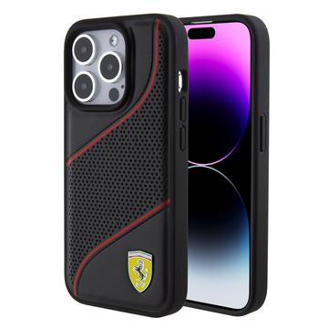 Ferrari PU Leather Perforated Slanted Line Back Case voor Apple iPhone 15 Pro (6.1") - Zwart