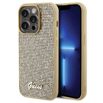 iPhone 15 Pro Guess Disco Metal Script Logo Cover - Goud