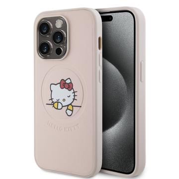 Hello Kitty PU Kitty Asleep Logo MagSafe Back Cover voor iPhone 15 Pro Roze