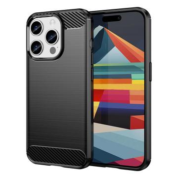 iPhone 15 Pro Max Geborsteld TPU Hoesje - Koolstofvezel - Zwart