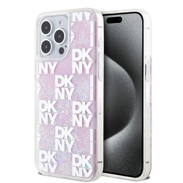 DKNY Liquid Glitter Checkered Pattern Back Case - Geschikt voor Apple iPhone 15 Pro Max (6.7") - Roze