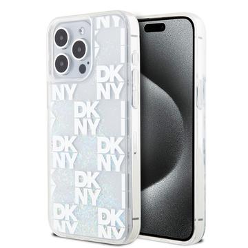 DKNY Liquid Glitter Checkered Pattern Back Case - Geschikt voor Apple iPhone 15 Pro Max (6.7") - Wit
