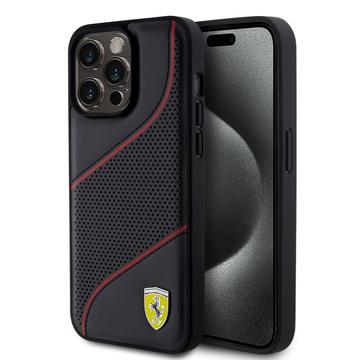 Ferrari PU Leather Perforated Slanted Line Back Case voor Apple iPhone 15 Pro Max (6.7") - Zwart