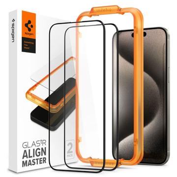 Spigen iPhone 15 Pro Max screenprotector - Full Cover glas - 2 Pack