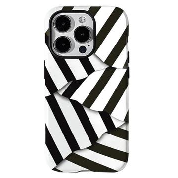 iPhone 15 Pro Max Stripes afneembare 2-in-1 hybride hoes - zwart / wit