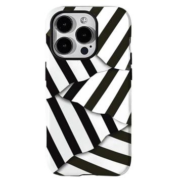 iPhone 15 Pro Stripes afneembare 2-in-1 hybride hoes - zwart / wit