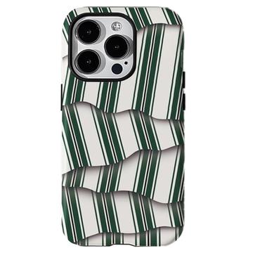 iPhone 15 Pro Stripes Afneembare 2-in-1 Hybride Hoesje - Groen / Wit