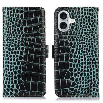 iPhone 16 Crocodile Series Wallet Leren Hoesje met RFID - Groen