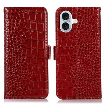 iPhone 16 Crocodile Series Wallet Leren Hoesje met RFID - Rood