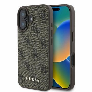 iPhone 16 Guess 4G Metal Gold Logo Hybride Hoesje - Bruin