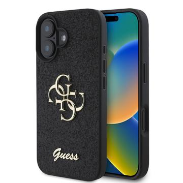 iPhone 16 Guess Fixed Glitter 4G Metal Logo Cover - Zwart