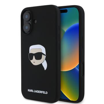 iPhone 16 Karl Lagerfeld Karl Head Vloeibaar Siliconen MagSafe Hoesje - Zwart