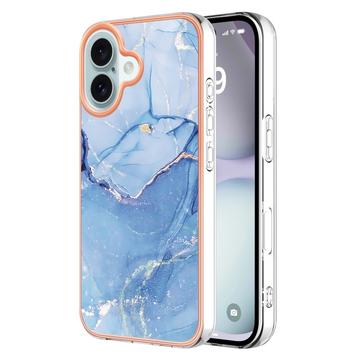 iPhone 16 Marmerpatroon Gegalvaniseerd IMD TPU Hoesje - Blauw