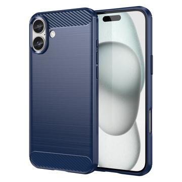 iPhone 16 Plus Geborsteld TPU Hoesje - Koolstofvezel - Blauw