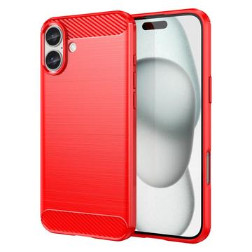 iPhone 16 Plus Geborsteld TPU Hoesje - Koolstofvezel - Rood