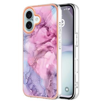 iPhone 16 Plus Marmerpatroon Gegalvaniseerd IMD TPU Hoesje - Blauw / Roze