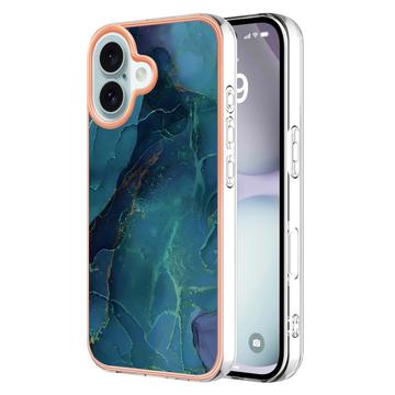 iPhone 16 Plus Marmerpatroon Gegalvaniseerd IMD TPU Hoesje - Groen