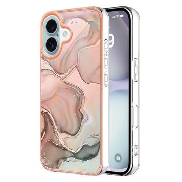 iPhone 16 Plus Marmerpatroon Gegalvaniseerd IMD TPU Hoesje - Roze