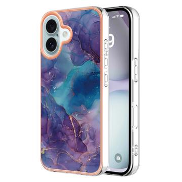 iPhone 16 Plus Marmerpatroon Gegalvaniseerd IMD TPU Hoesje - Paars