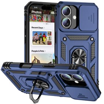 iPhone 16 Plus Hybride Hoesje met Roterende Ring en Cameraschild - Blauw