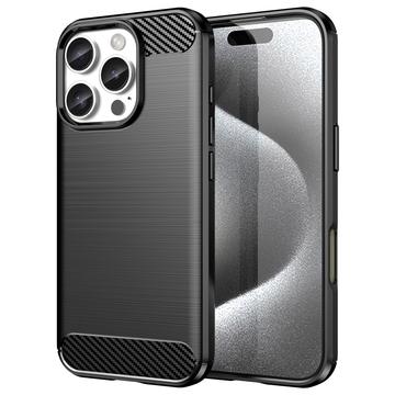 iPhone 16 Pro Geborsteld TPU Hoesje - Koolstofvezel - Zwart