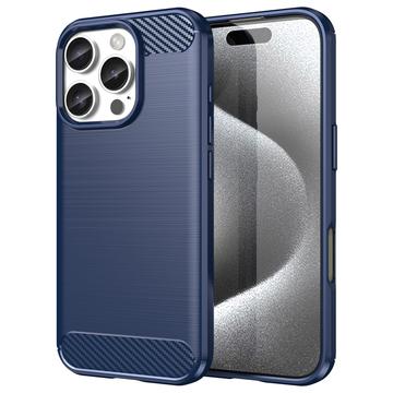 iPhone 16 Pro Geborsteld TPU Hoesje - Koolstofvezel - Blauw