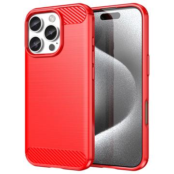 iPhone 16 Pro Geborsteld TPU Hoesje - Koolstofvezel - Rood