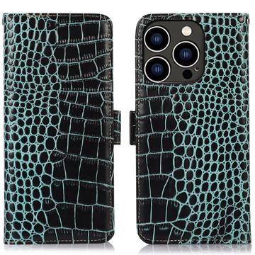 iPhone 16 Pro Crocodile Series Wallet Leren Hoesje met RFID - Groen