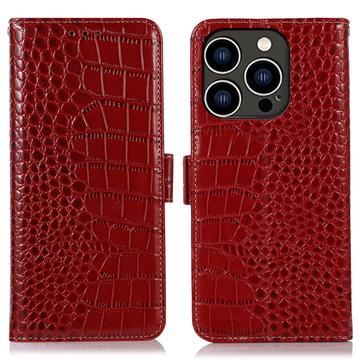 iPhone 16 Pro Crocodile Series Wallet Leren Hoesje met RFID - Rood