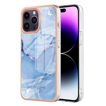 iPhone 16 Pro Marmerpatroon Gegalvaniseerd IMD TPU Hoesje - Blauw