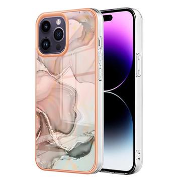 iPhone 16 Pro Marmerpatroon Gegalvaniseerd IMD TPU Hoesje - Roze