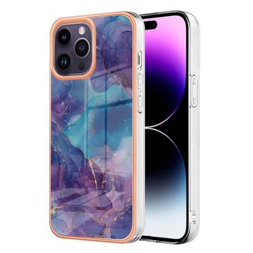 iPhone 16 Pro Marmerpatroon Gegalvaniseerd IMD TPU Hoesje - Paars