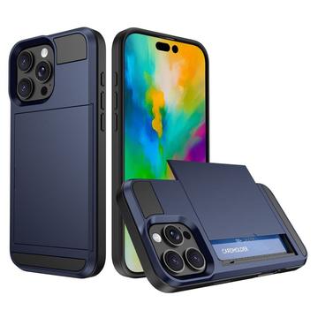 iPhone 16 Pro Max Hybride Hoesje met Schuifkaarthouder - Donkerblauw